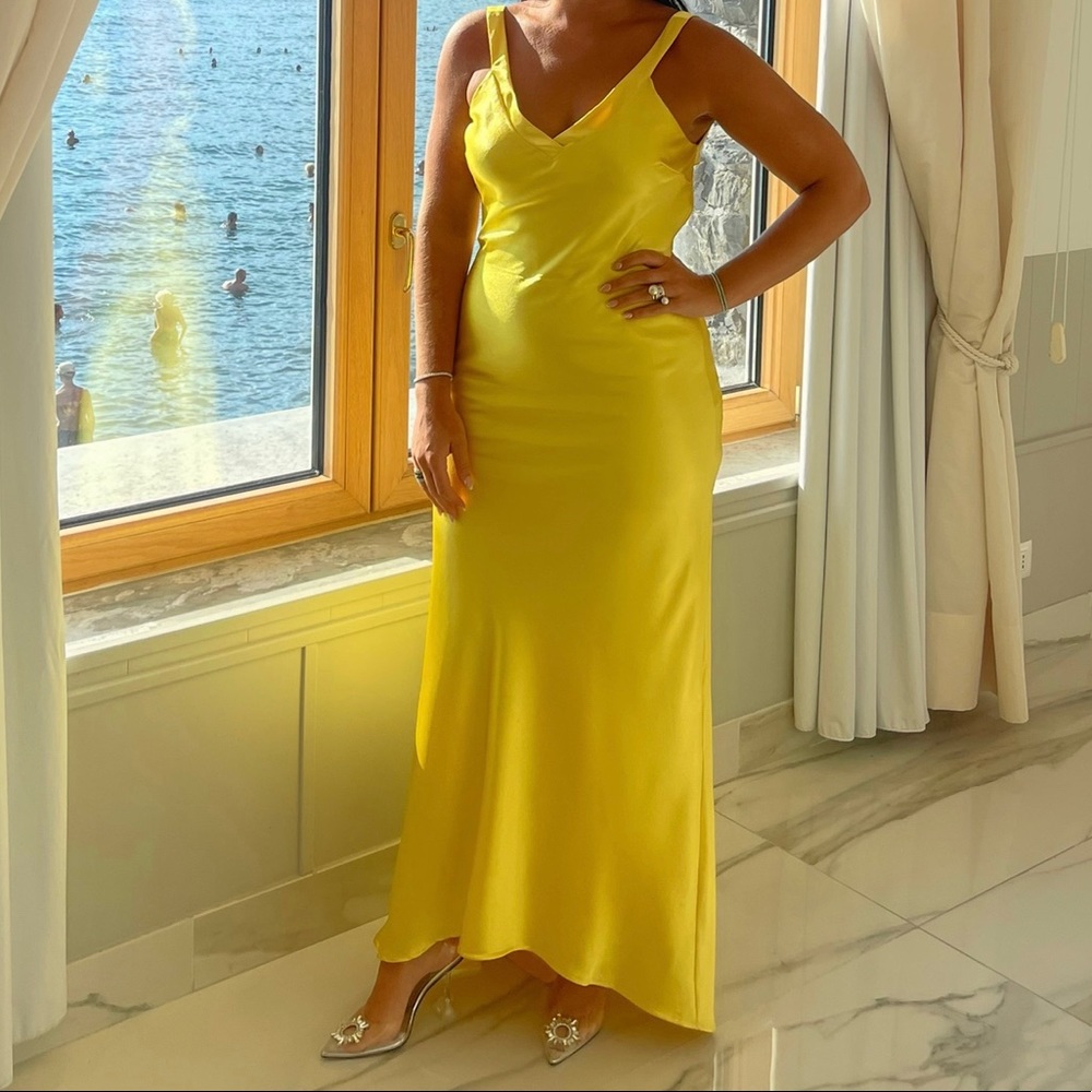 Lulus Perfectly Classy Yellow Satin Strappy Maxi Dress